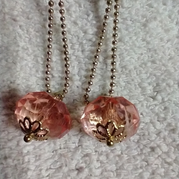 Long dangle wire rhinestone Pink bead goldtone Sarah & Co. Earrings - Picture 2 of 5